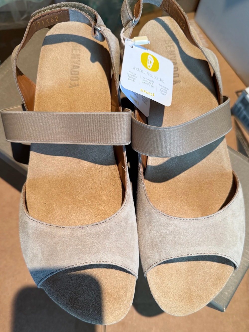 BenVado Natasha Couture Taupe Suede Elastic-Strap Sandals